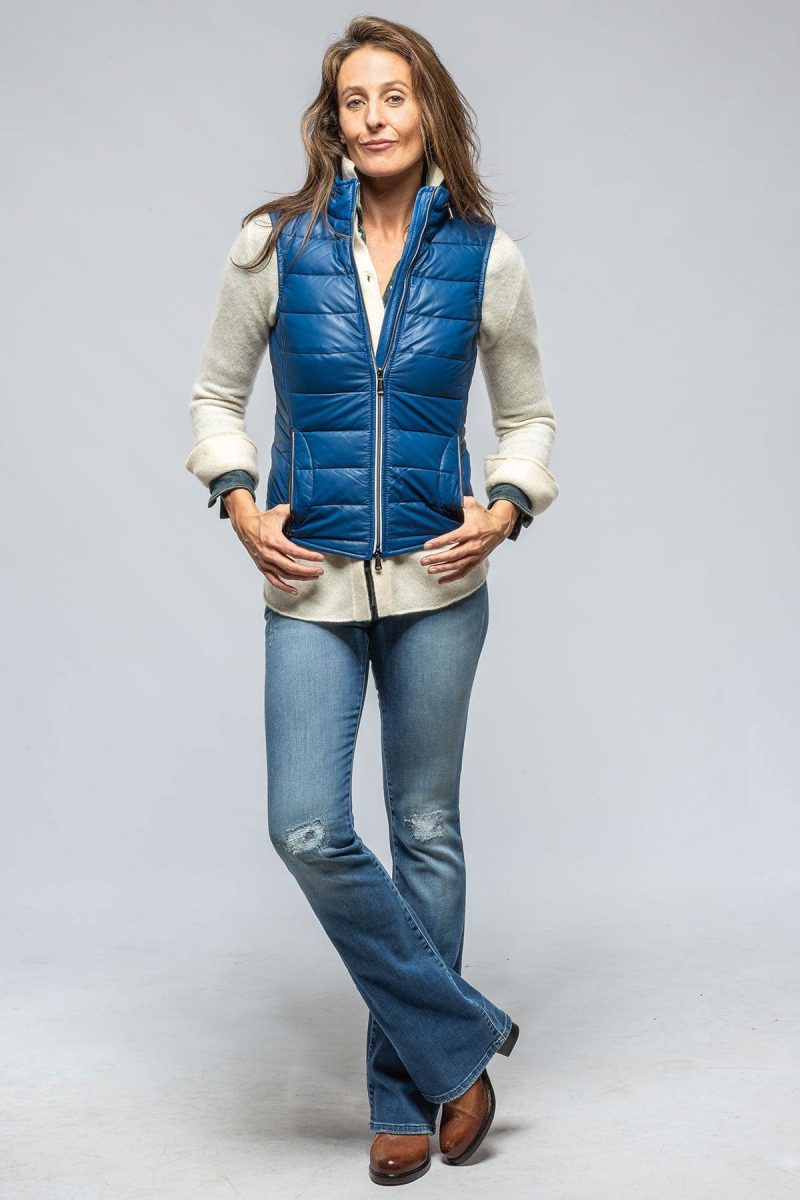 heinz bauer tignes quilted leather vest in true blue ladies outerwear leather axels vail 39497494626538