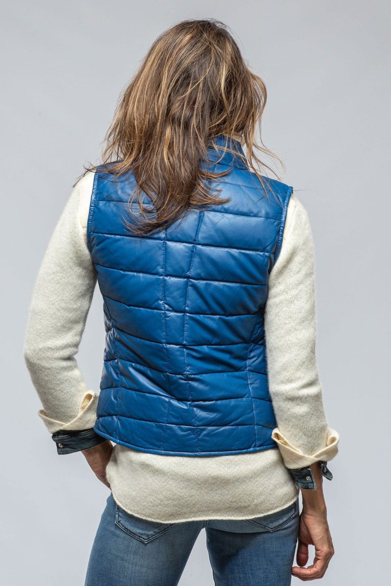 heinz bauer tignes quilted leather vest in true blue ladies outerwear leather axels vail 39497494888682