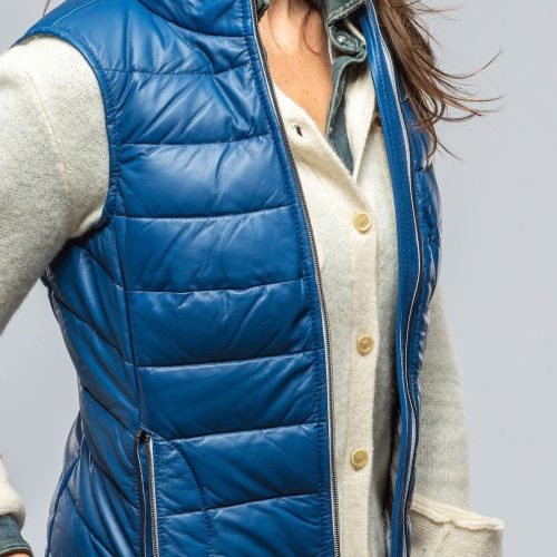 heinz bauer tignes quilted leather vest in true blue ladies outerwear leather axels vail 39497495281898