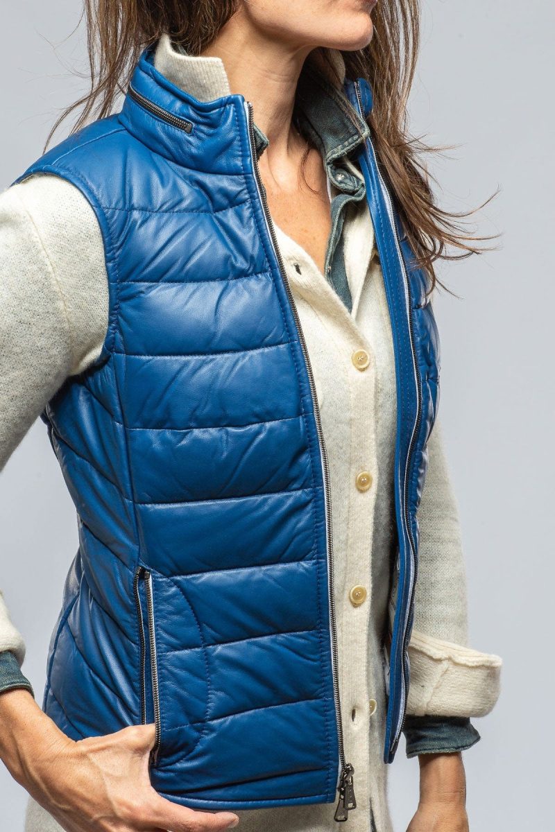 heinz bauer tignes quilted leather vest in true blue ladies outerwear leather axels vail 39497495281898