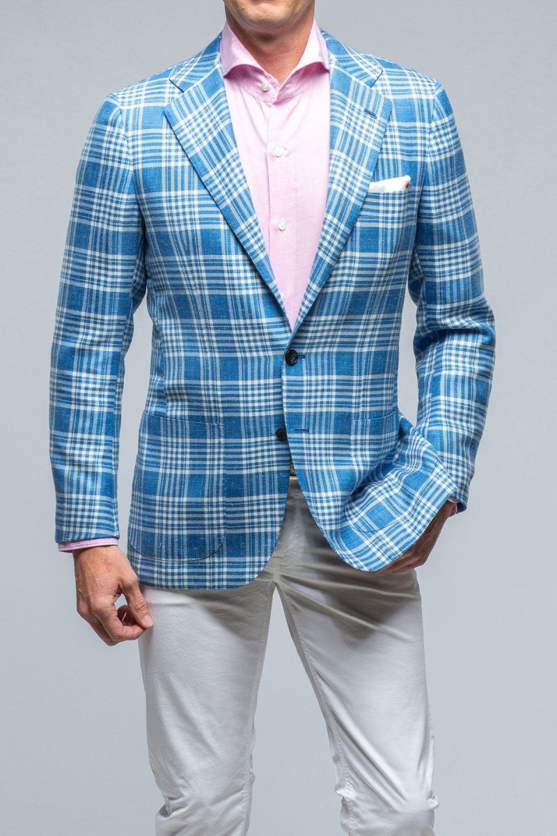 kiton cassis blue and white check mens tailored sport coats axels vail 39286382559466