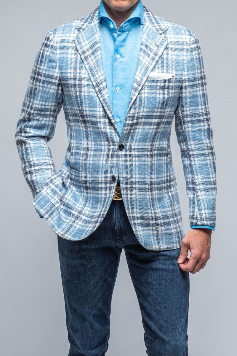 kiton st remy blue navy and white check jacket mens tailored sport coats axels vail 39286564421866