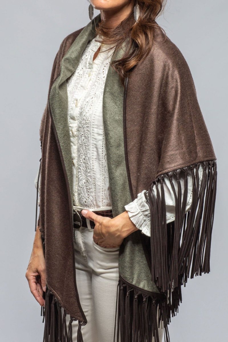 miraggio ponderosa reversible cashmere fringe shawl in olive taupe ladies accessories scarves axels vail 40508508766442