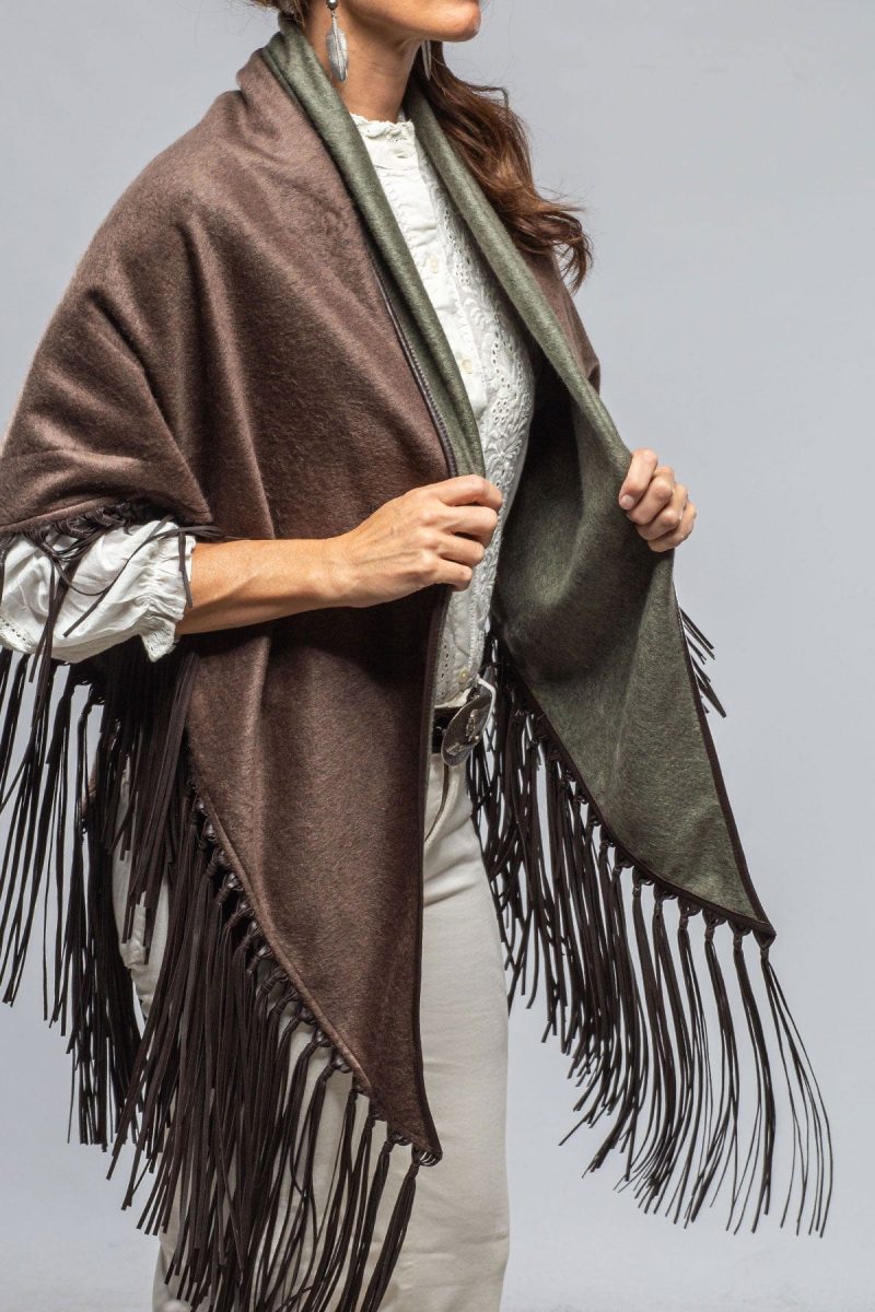 miraggio ponderosa reversible cashmere fringe shawl in olive taupe ladies accessories scarves axels vail 40508509061354