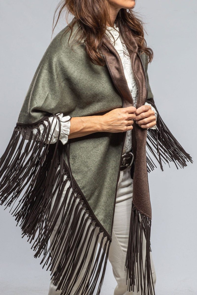 miraggio ponderosa reversible cashmere fringe shawl in olive taupe ladies accessories scarves axels vail 40508509520106