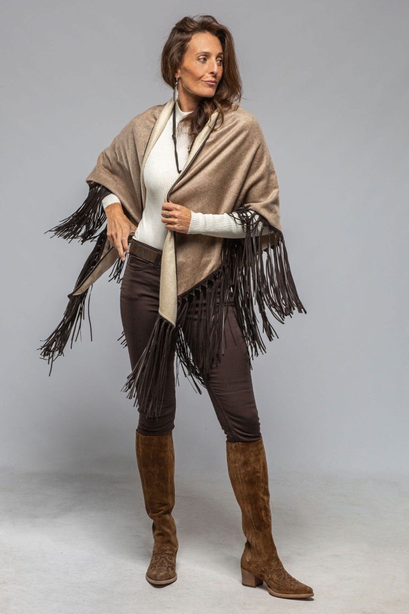 miraggio ponderosa reversible cashmere fringe shawl in rust camel ladies accessories scarves axels vail 40466618450154