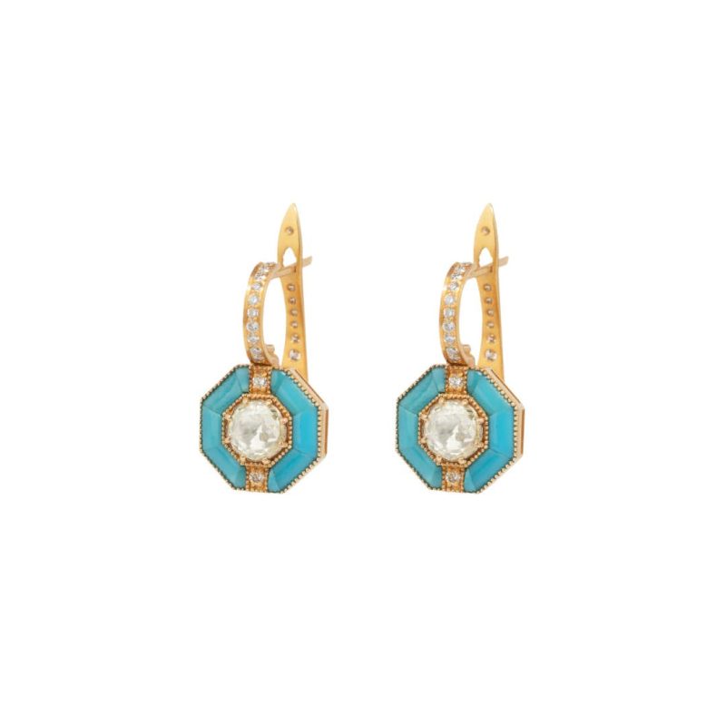 mizana rose cut diamonds edged in turquoise earrings ladies jewelry earrings axels vail 38426670956778