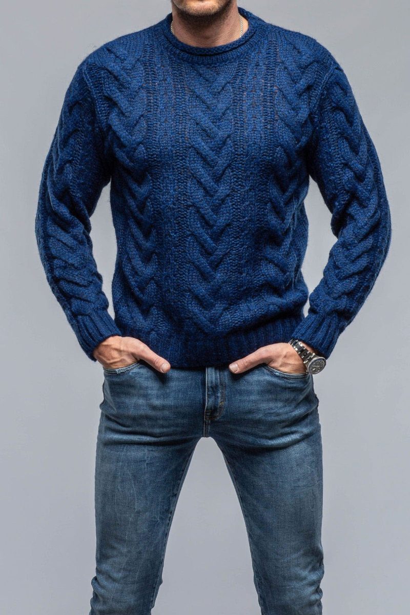 robert comstock karoo cable sweater in blue mens sweaters axels vail 39751544963306