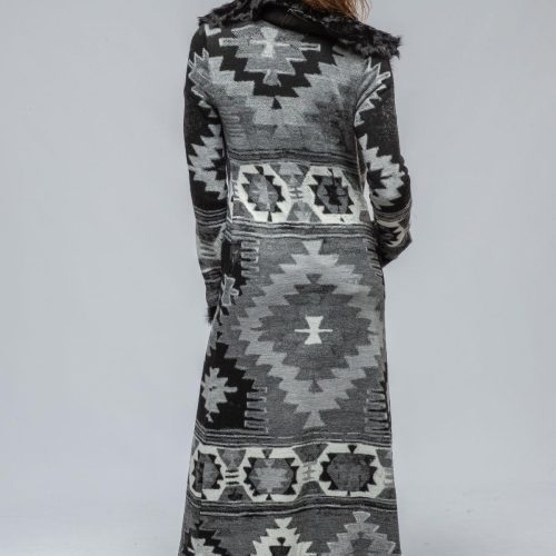 roncarati azteca long knit sweater coat in black ladies outerwear shearling axels vail 39376693919978