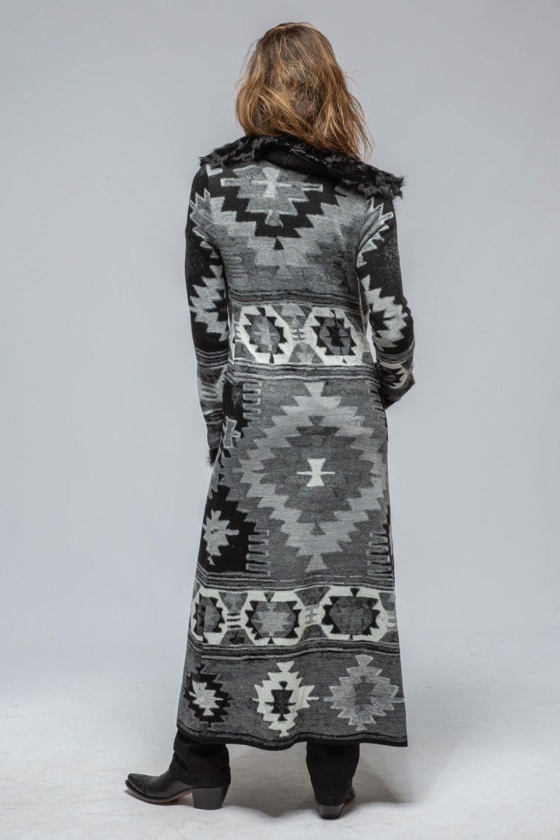 roncarati azteca long knit sweater coat in black ladies outerwear shearling axels vail 39376693919978