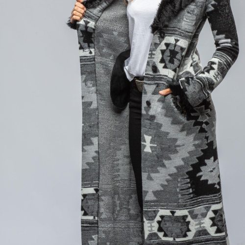 roncarati azteca long knit sweater coat in black ladies outerwear shearling axels vail 39376694280426