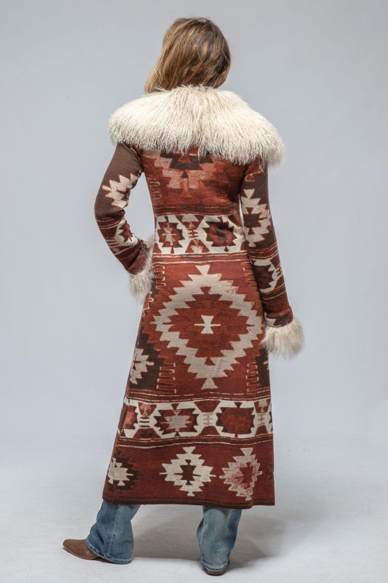 roncarati azteca long knit sweater coat in chestnut ladies outerwear shearling axels vail 39376694509802