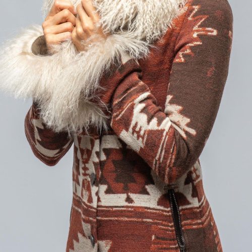 roncarati azteca long knit sweater coat in chestnut ladies outerwear shearling axels vail 39376694739178