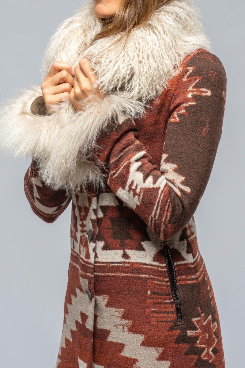 roncarati azteca long knit sweater coat in chestnut ladies outerwear shearling axels vail 39376694739178