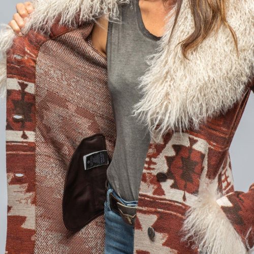 roncarati azteca long knit sweater coat in chestnut ladies outerwear shearling axels vail 39376694771946