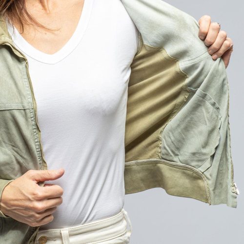 roncarati cruiser suede amp jersey hoodie in tea gree ladies outerwear leather axels vail 36341233647850