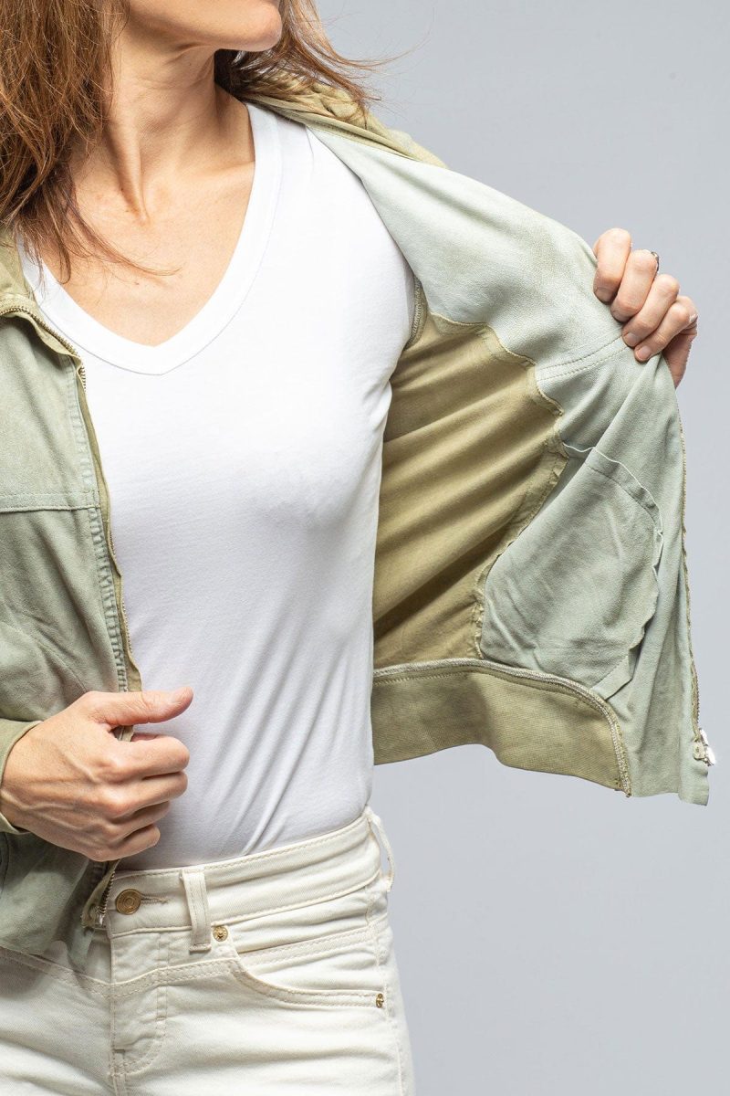 roncarati cruiser suede amp jersey hoodie in tea gree ladies outerwear leather axels vail 36341233647850