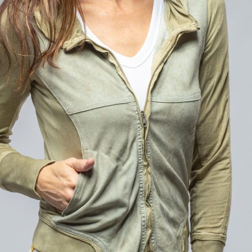 roncarati cruiser suede amp jersey hoodie in tea gree ladies outerwear leather axels vail 36341233778922