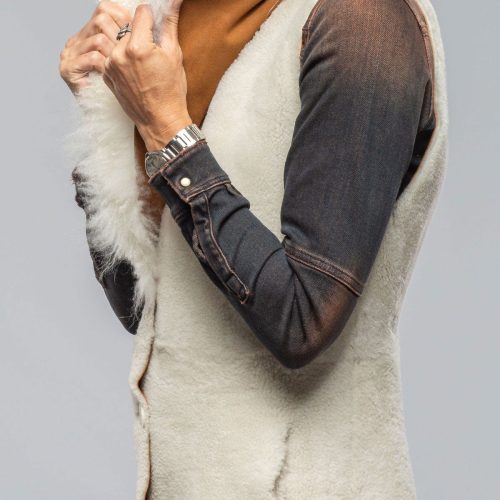 roncarati elsa long reversible shearling vest in ice ladies outerwear shearling axels vail 40367511142634