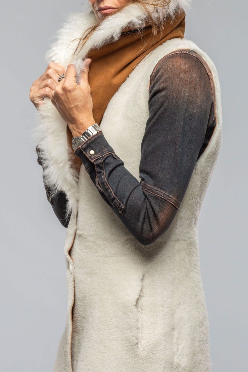 roncarati elsa long reversible shearling vest in ice ladies outerwear shearling axels vail 40367511142634