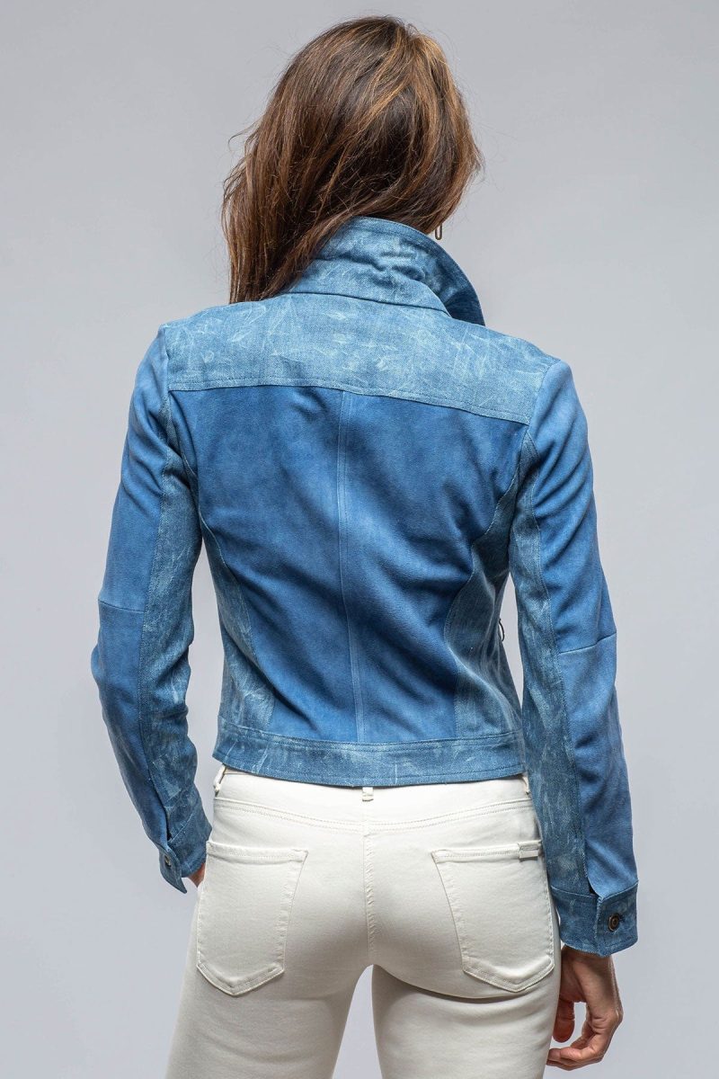 roncarati jenna short suede amp denim jkt in blue ladies outerwear leather axels vail 39769293488362