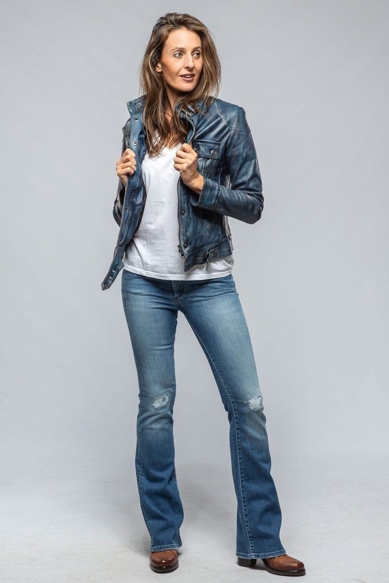 roncarati journey stonewash leather moto in vintage denim ladies outerwear leather axels vail 39497520808170