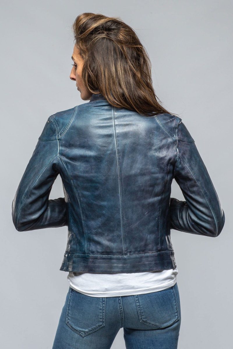 roncarati journey stonewash leather moto in vintage denim ladies outerwear leather axels vail 39497521135850