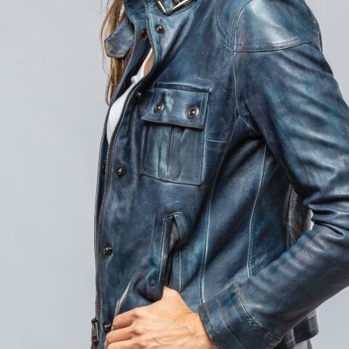 roncarati journey stonewash leather moto in vintage denim ladies outerwear leather axels vail 39497521430762