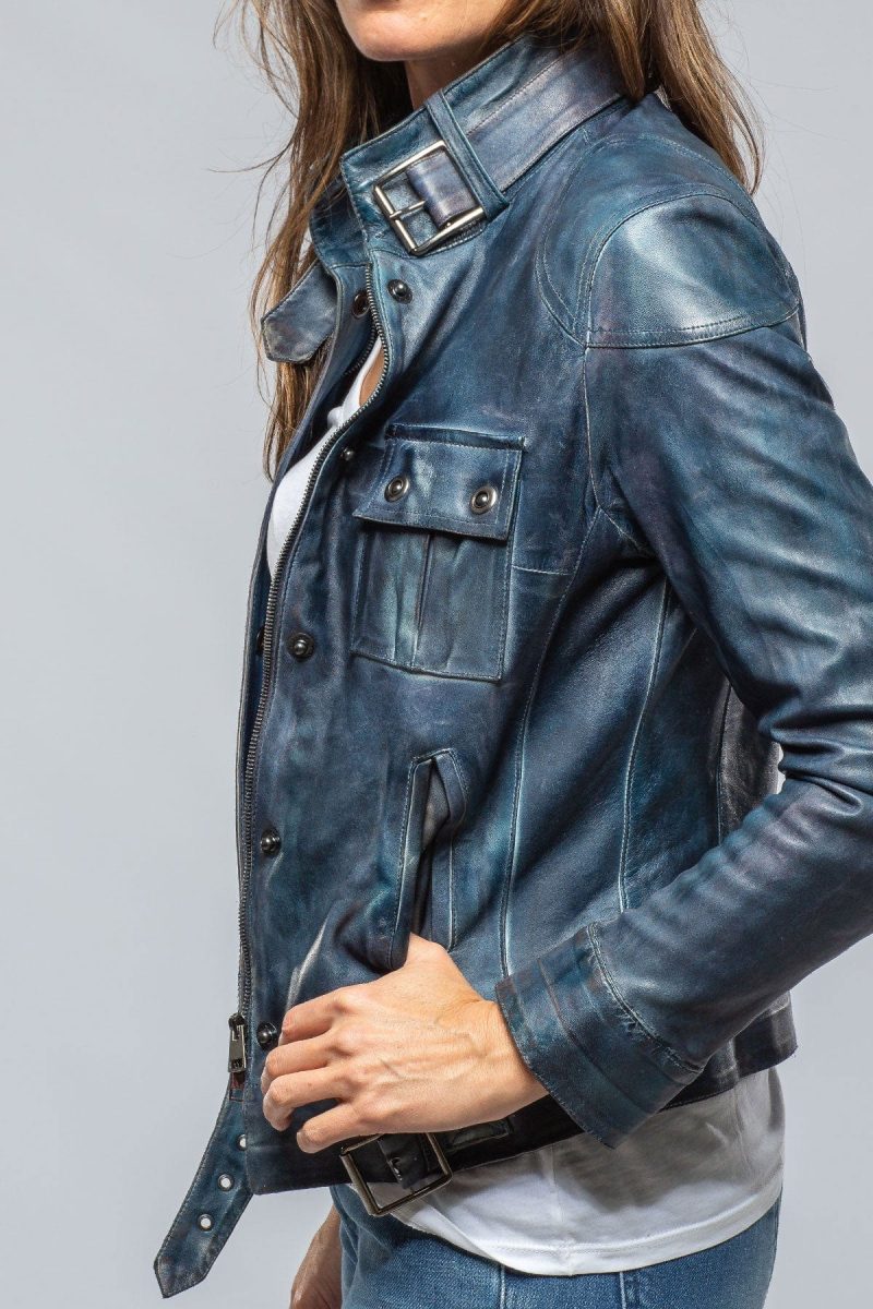 roncarati journey stonewash leather moto in vintage denim ladies outerwear leather axels vail 39497521430762