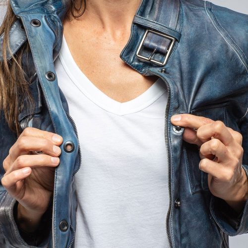 roncarati journey stonewash leather moto in vintage denim ladies outerwear leather axels vail 39497521758442