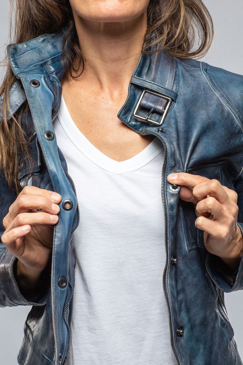 roncarati journey stonewash leather moto in vintage denim ladies outerwear leather axels vail 39497521758442