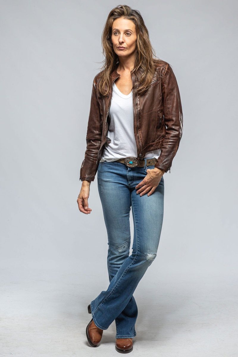 roncarati kiley short diagonal front moto jacket in chocolate ladies outerwear leather axels vail 39497516056810