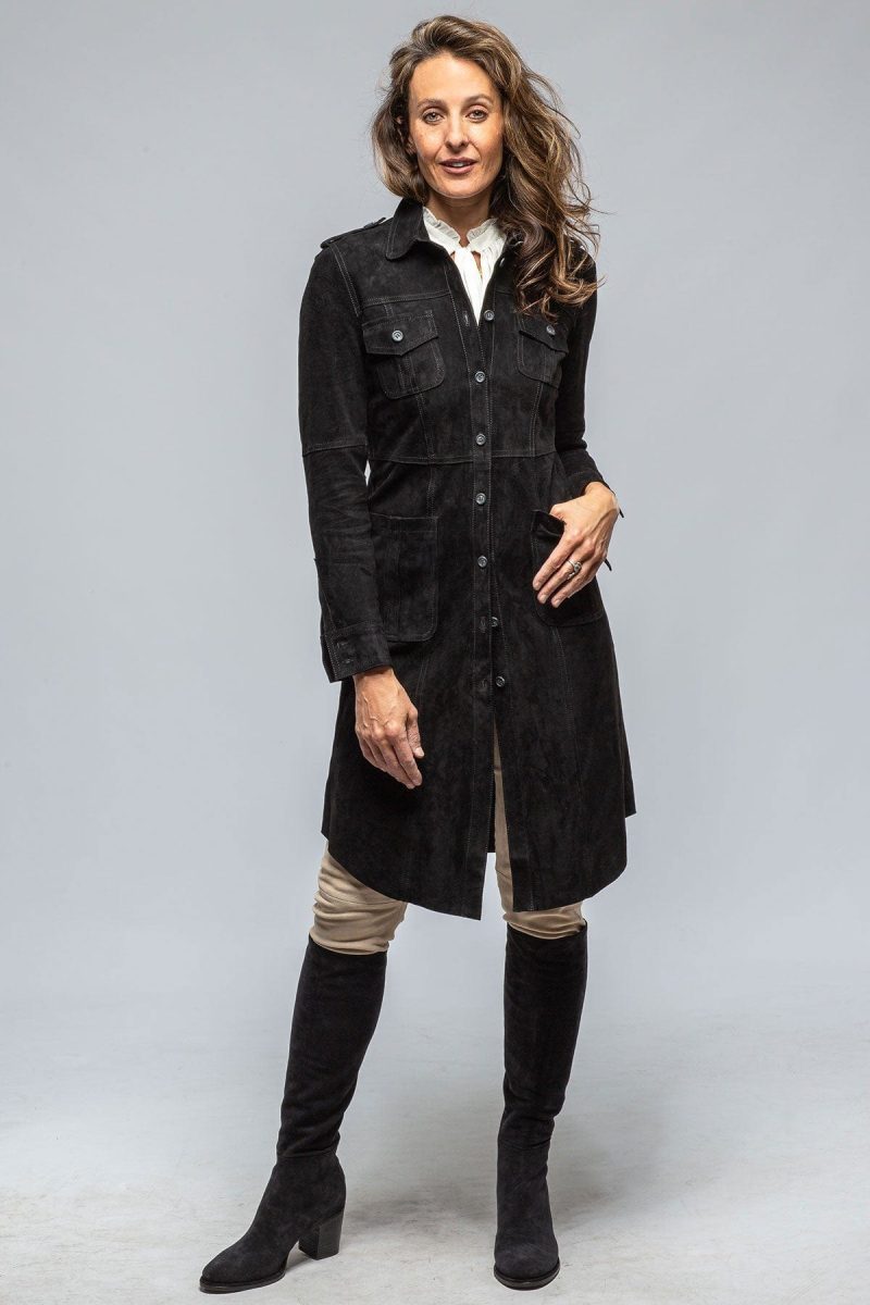 roncarati savannah long leather shirt dress in black ladies outerwear leather axels vail 39541873606890