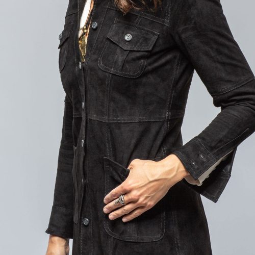 roncarati savannah long leather shirt dress in black ladies outerwear leather axels vail 39541873672426