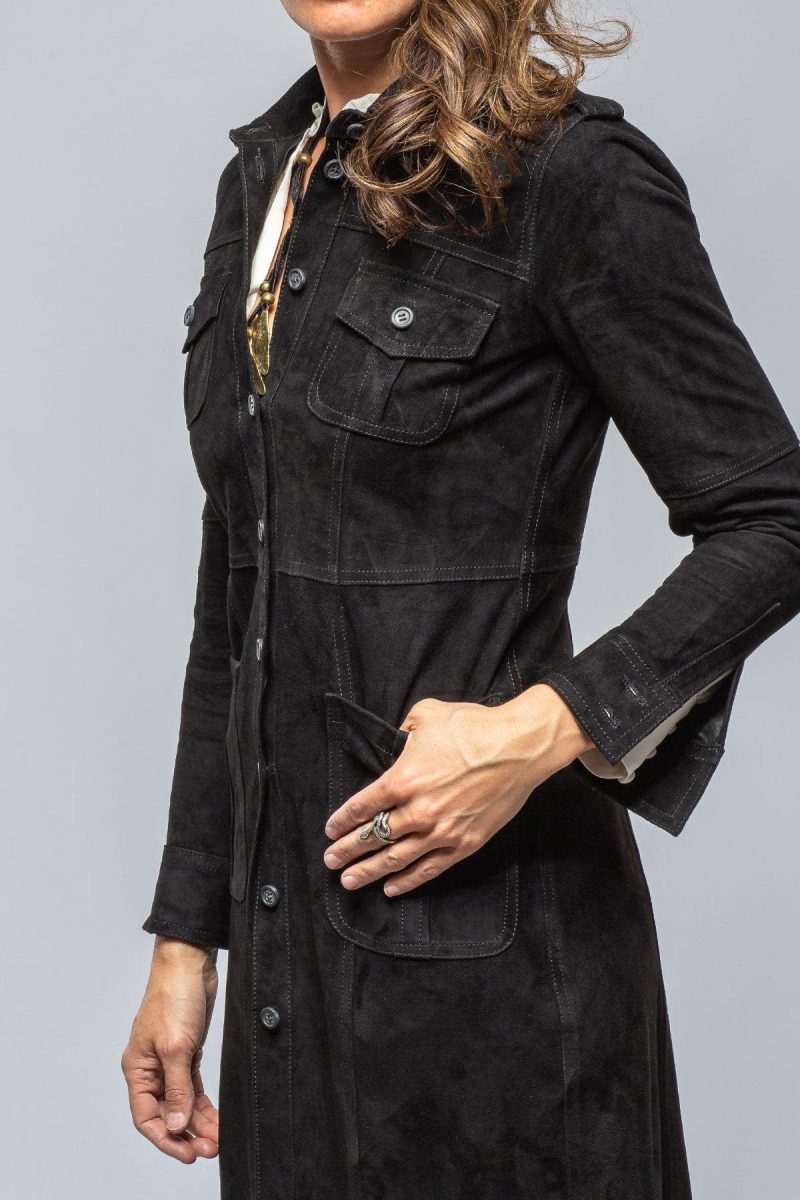 roncarati savannah long leather shirt dress in black ladies outerwear leather axels vail 39541873672426