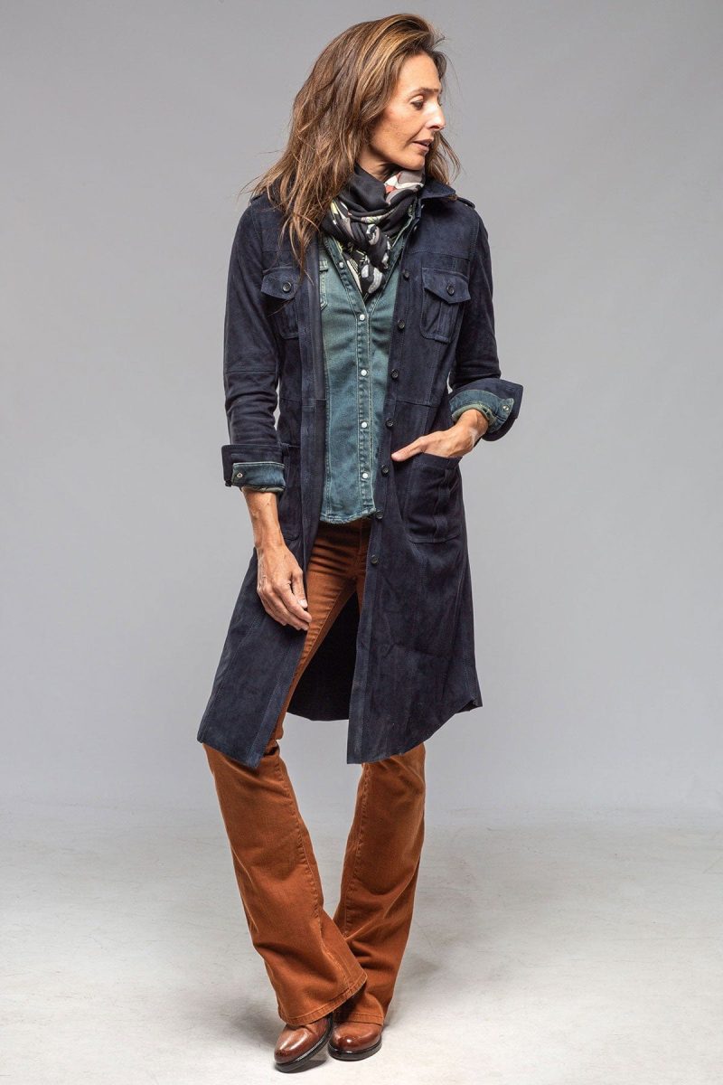 roncarati savannah long leather tunic in navy ladies outerwear leather axels vail 40217715605738