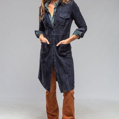 roncarati savannah long leather tunic in navy ladies outerwear leather axels vail 40217716162794