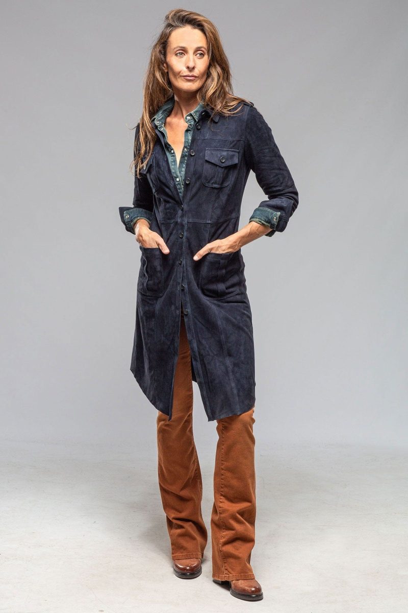 roncarati savannah long leather tunic in navy ladies outerwear leather axels vail 40217716162794