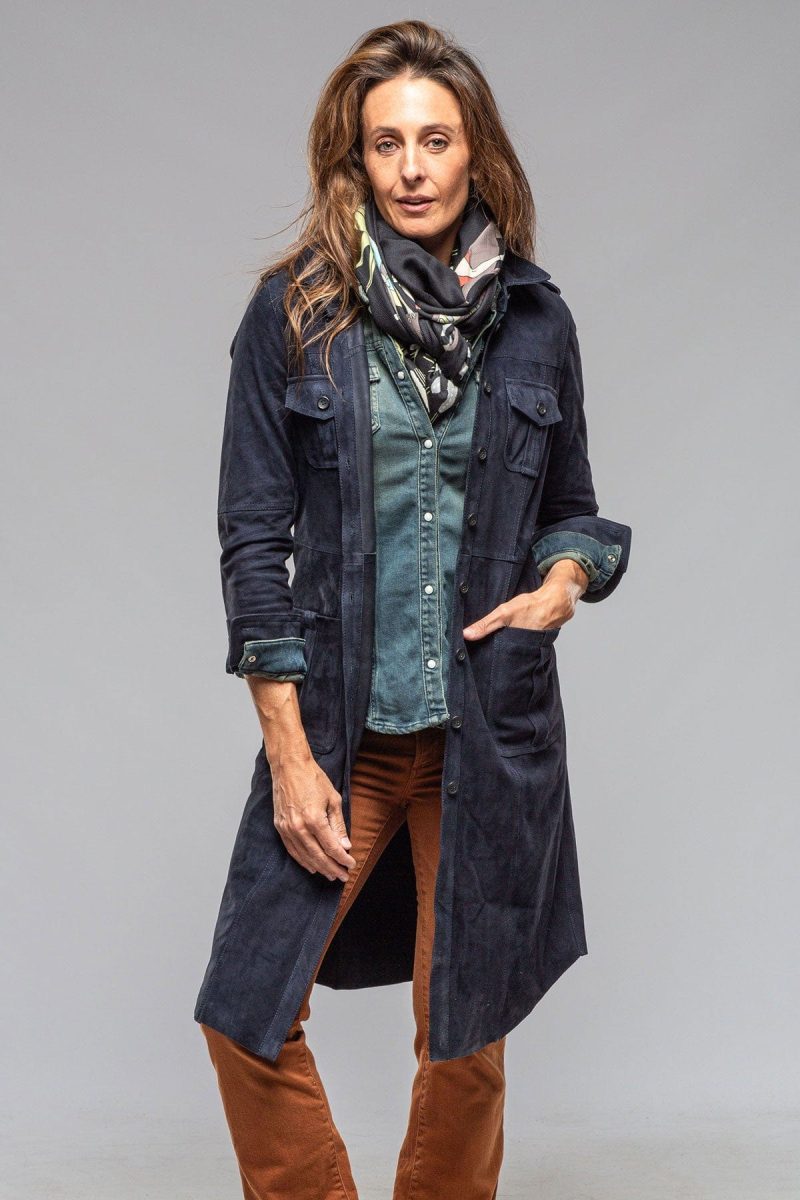 roncarati savannah long leather tunic in navy ladies outerwear leather axels vail 40217717866730