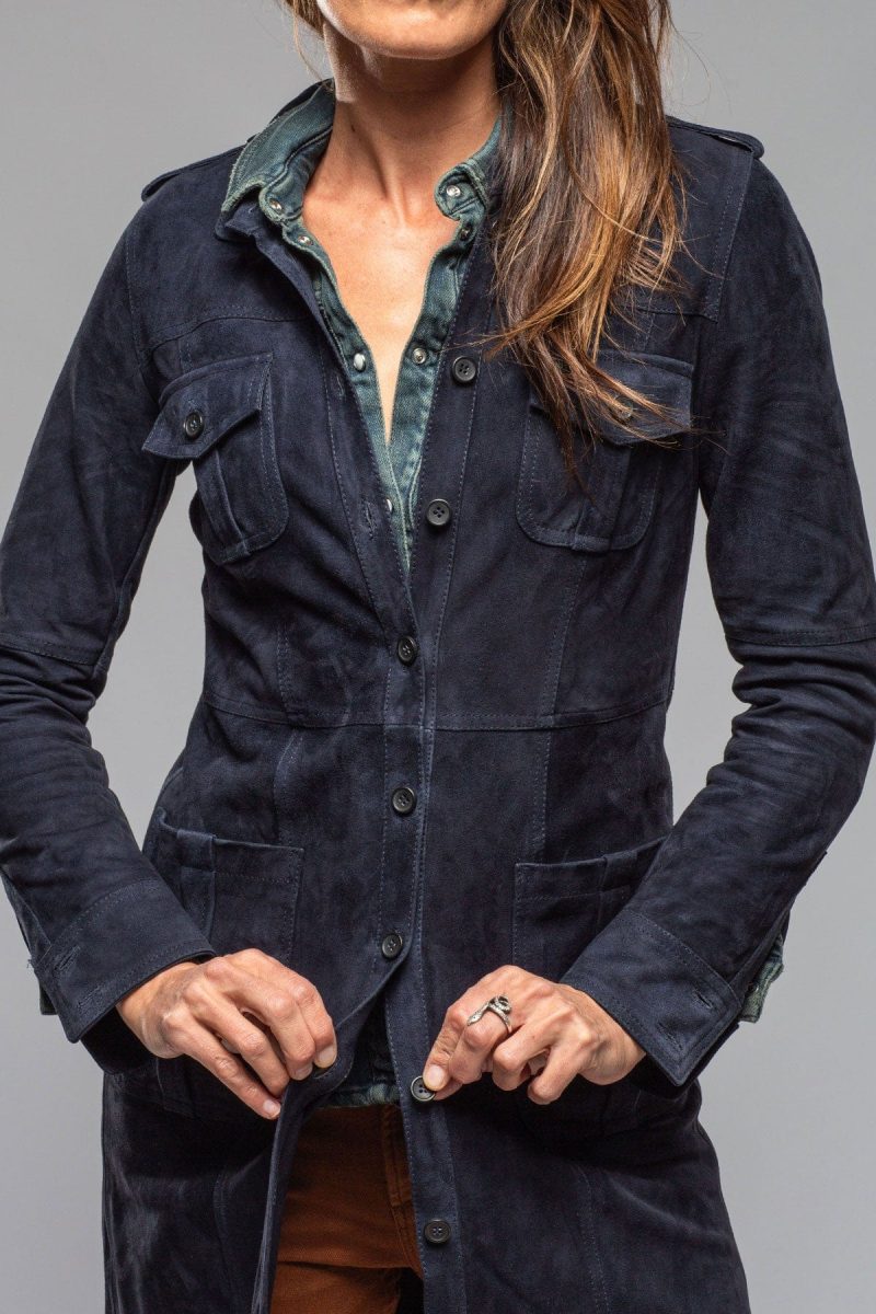 roncarati savannah long leather tunic in navy ladies outerwear leather axels vail 40217718980842