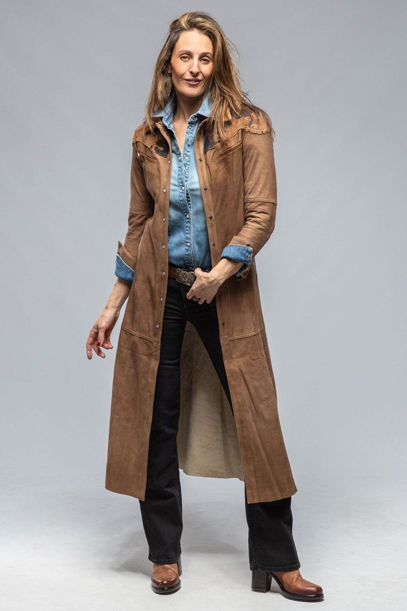 roncarati waggoner long hair on suede duster ladies outerwear leather axels vail 36611732340970