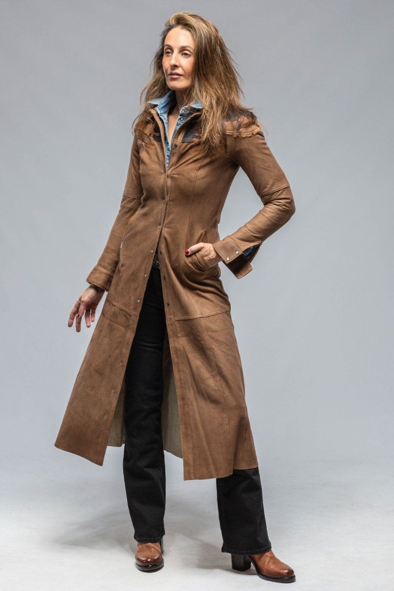 roncarati waggoner long hair on suede duster ladies outerwear leather axels vail 36611732635882