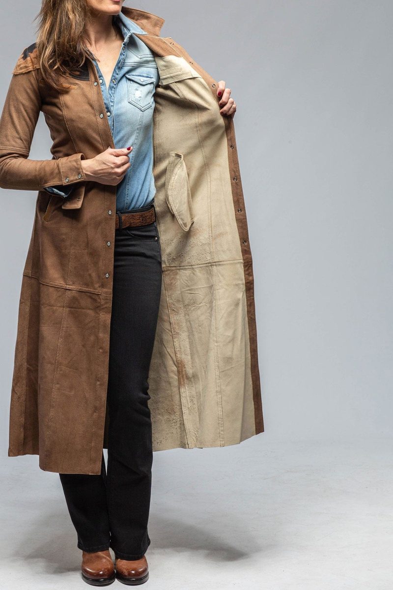 roncarati waggoner long hair on suede duster ladies outerwear leather axels vail 36611732865258