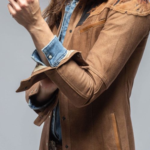 roncarati waggoner long hair on suede duster ladies outerwear leather axels vail 36611733127402