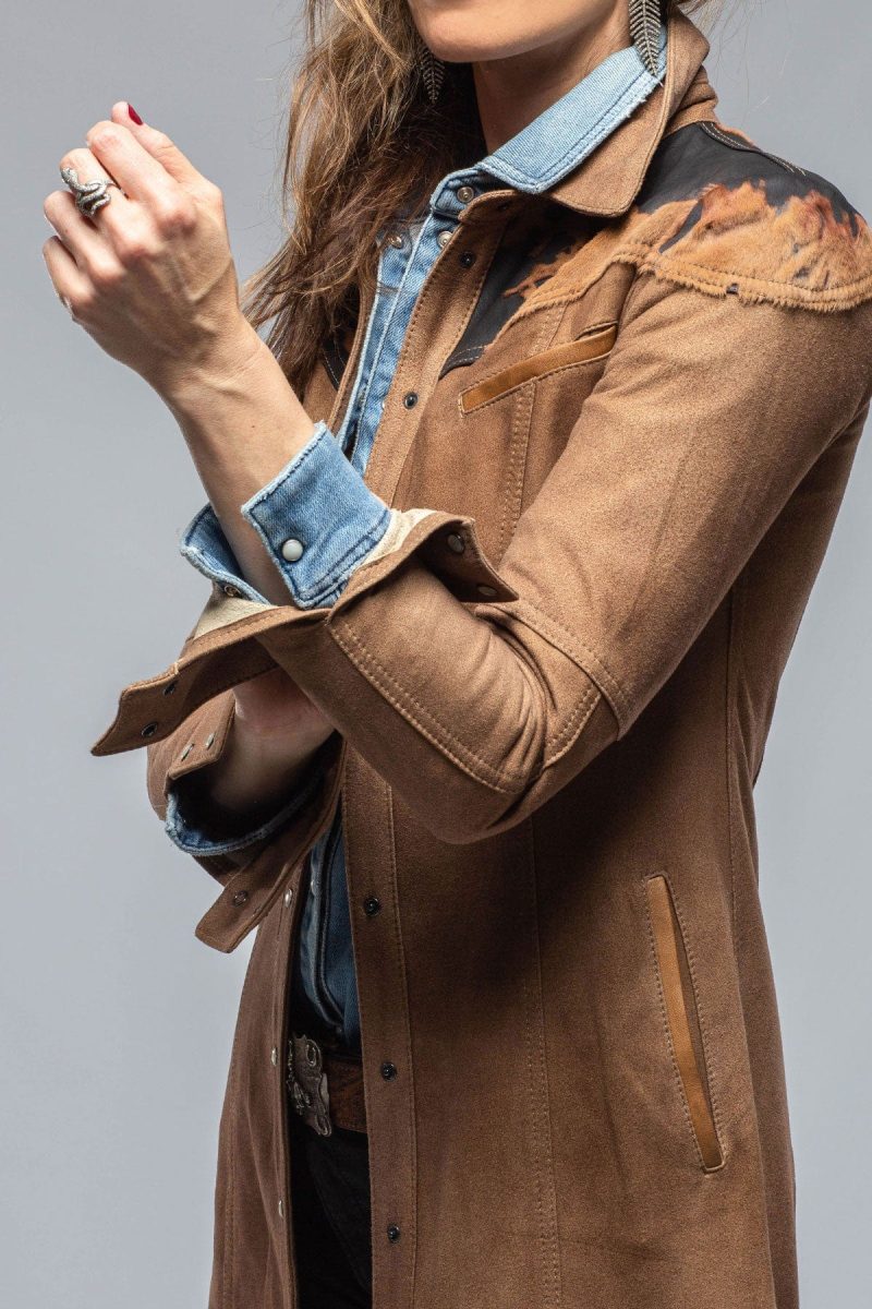 roncarati waggoner long hair on suede duster ladies outerwear leather axels vail 36611733127402