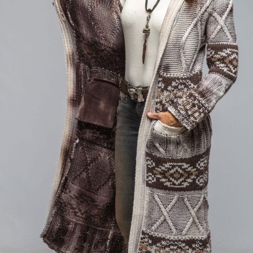 sonia villa niva alaskan knit long sweater in chocolate ladies sweaters axels vail 40466615795946