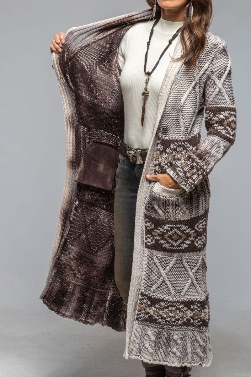 sonia villa niva alaskan knit long sweater in chocolate ladies sweaters axels vail 40466615795946