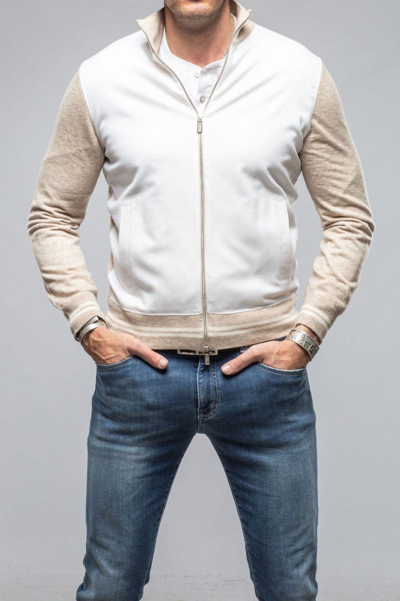 stile latino entoto cashmere baseball jacket in beige mens sweaters axels vail 40595840860394