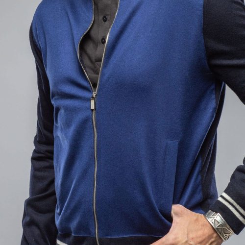 stile latino entoto cashmere baseball jacket in navy mens sweaters axels vail 40595836829930