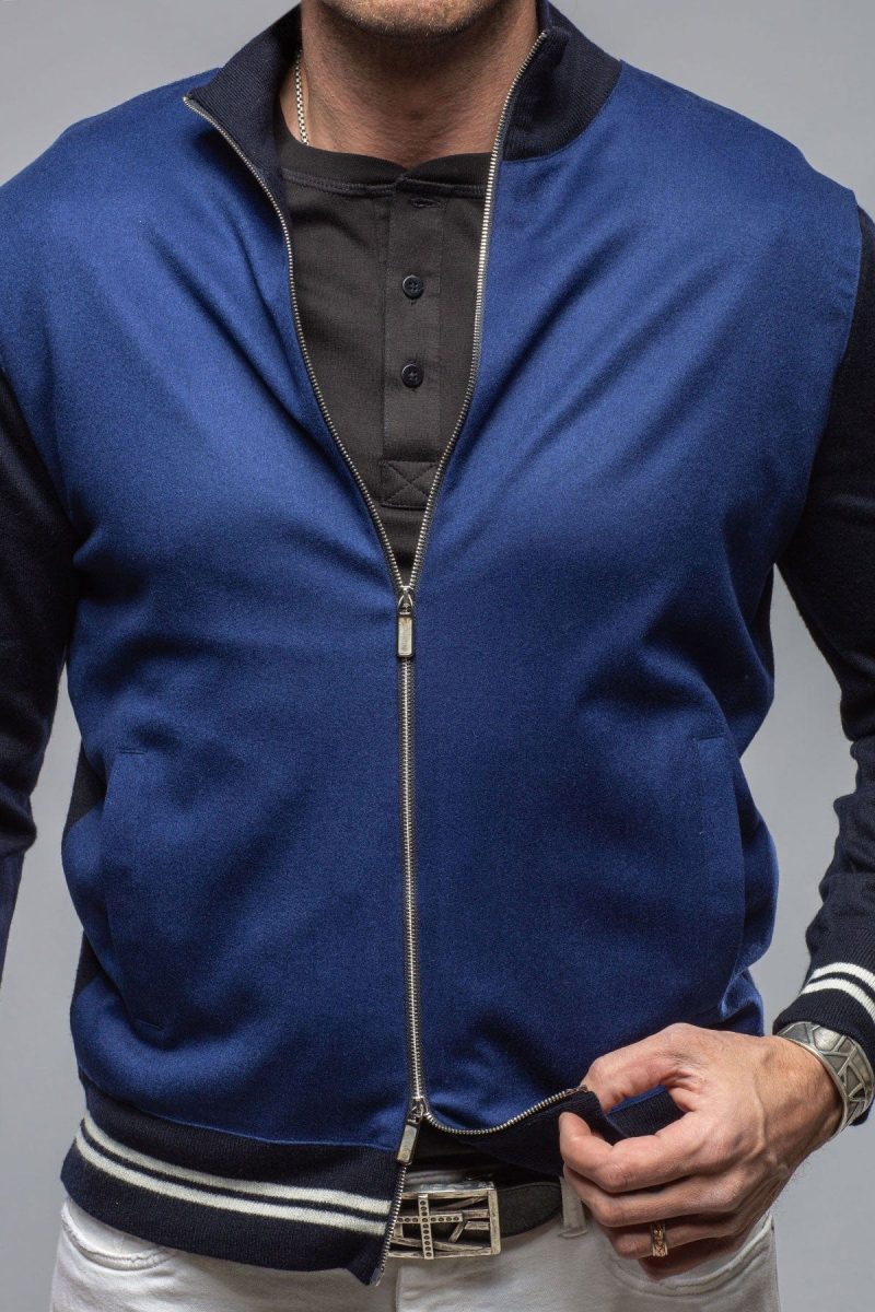 stile latino entoto cashmere baseball jacket in navy mens sweaters axels vail 40595837026538